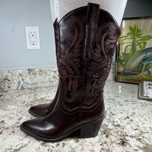 Sun + Stone Bernard Cowgirl Western Boots Cocoa Brown SIZE 5M NWT
